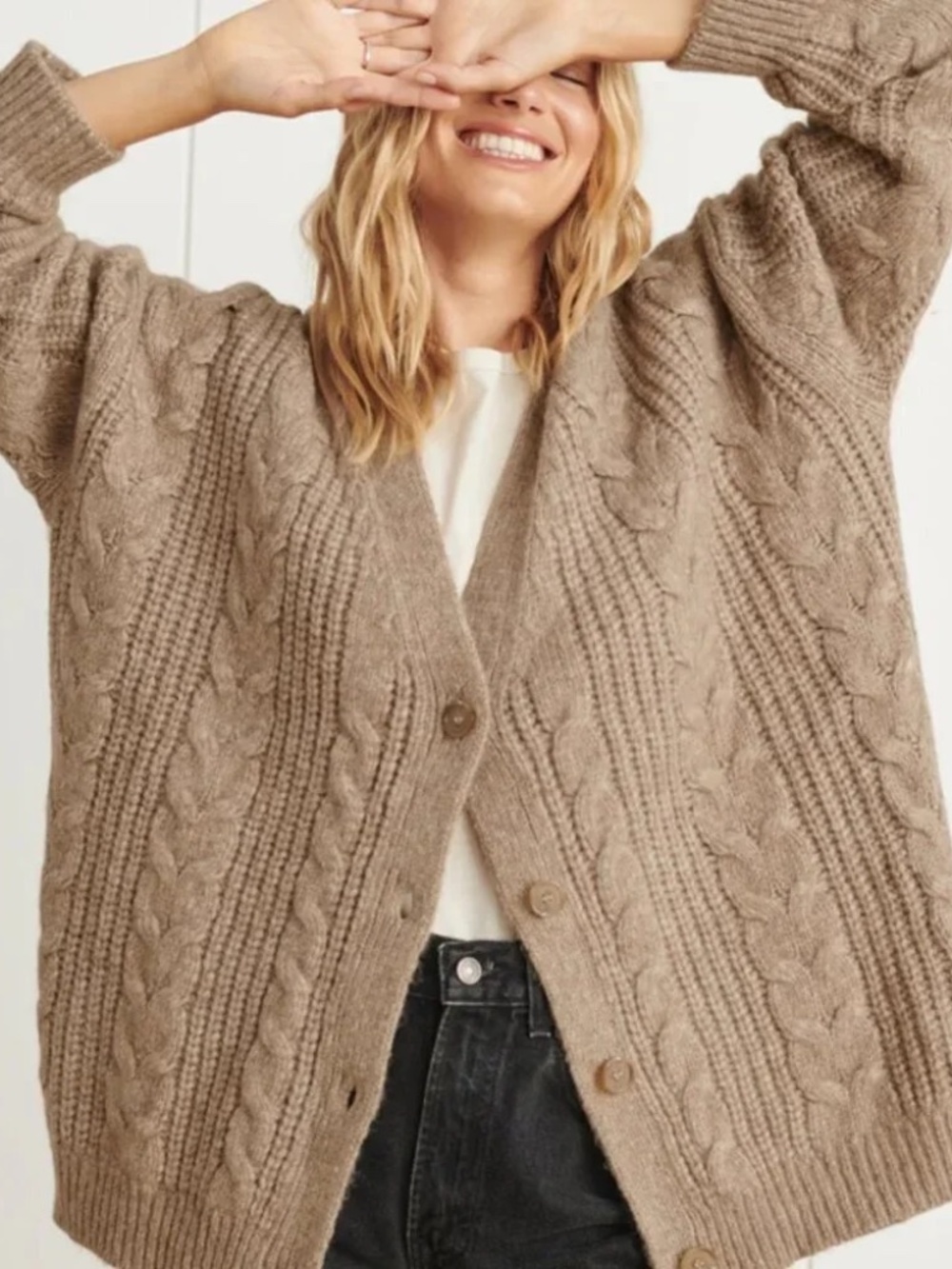 JENNI KAYNE Sand Cable Cocoon Cardigan Sweater M
